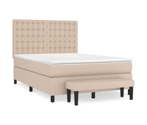 Cama box spring con colchón cuero sintético capuchino 140x200cm