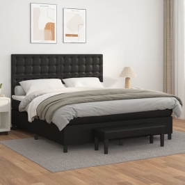 Cama box spring con colchón cuero sintético negro 160x200 cm