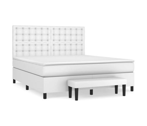 Cama box spring con colchón cuero sintético blanco 160x200 cm