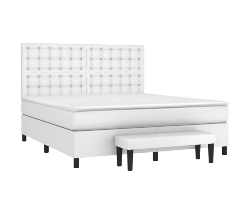 Cama box spring con colchón cuero sintético blanco 160x200 cm