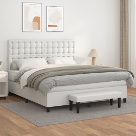 Cama box spring con colchón cuero sintético blanco 160x200 cm