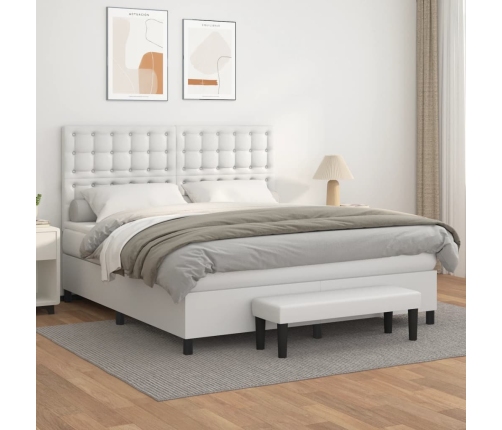 Cama box spring con colchón cuero sintético blanco 160x200 cm