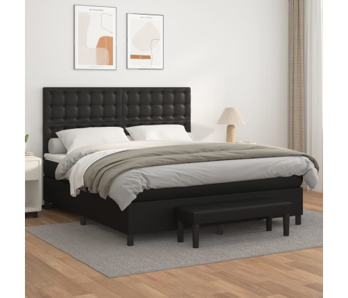 Cama box spring con colchón cuero sintético negro 180x200 cm