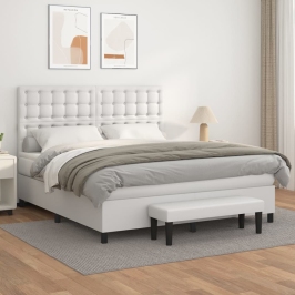 Cama box spring con colchón cuero sintético blanco 180x200 cm