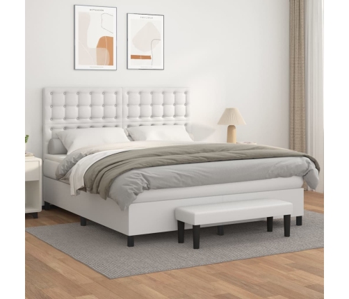 Cama box spring con colchón cuero sintético blanco 180x200 cm