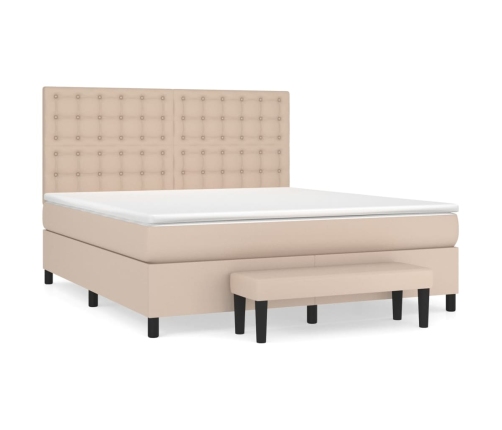 Cama box spring con colchón cuero sintético capuchino 180x200cm