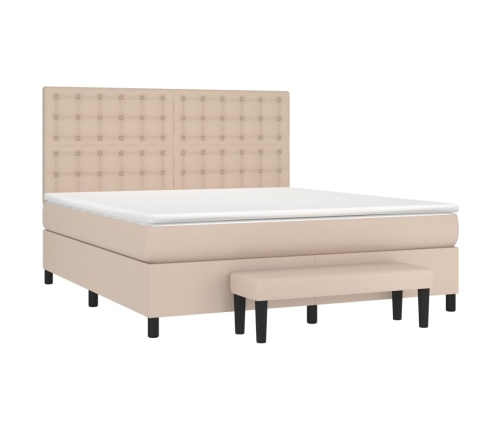 Cama box spring con colchón cuero sintético capuchino 180x200cm