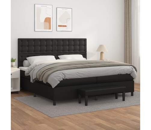 Cama box spring con colchón cuero sintético negro 200x200 cm