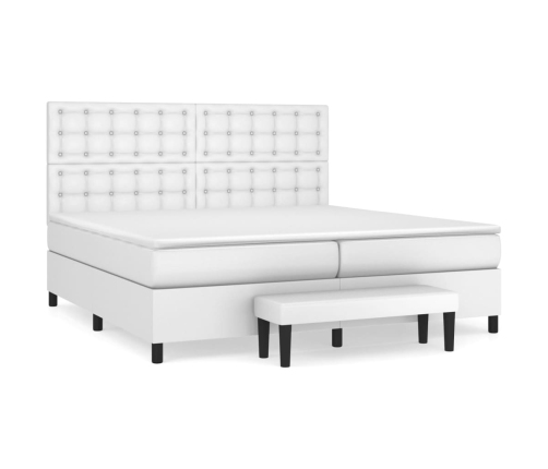 Cama box spring con colchón cuero sintético blanco 200x200 cm