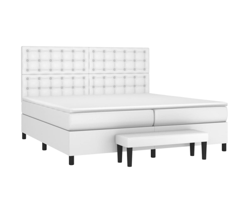 Cama box spring con colchón cuero sintético blanco 200x200 cm