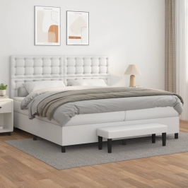 Cama box spring con colchón cuero sintético blanco 200x200 cm