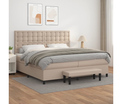 Cama box spring con colchón cuero sintético capuchino 200x200cm