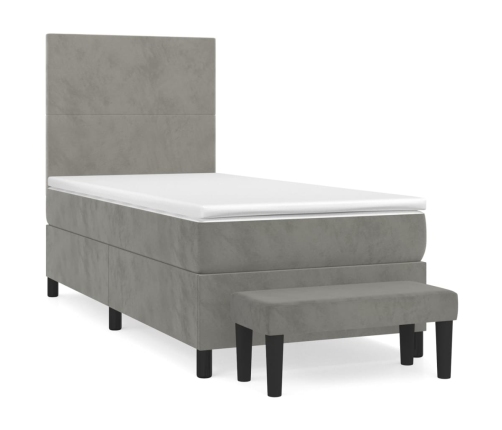 Cama box spring con colchón terciopelo gris claro 80x200 cm