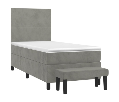 Cama box spring con colchón terciopelo gris claro 80x200 cm