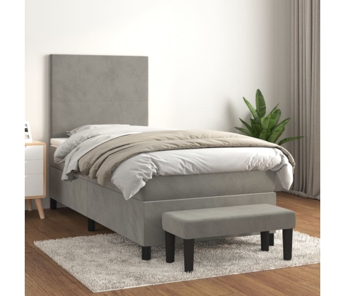 Cama box spring con colchón terciopelo gris claro 80x200 cm