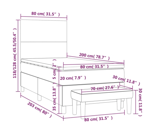 Cama box spring con colchón terciopelo verde oscuro 80x200 cm