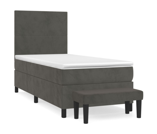 Cama box spring con colchón terciopelo gris oscuro 90x190 cm