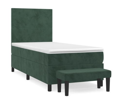 Cama box spring con colchón terciopelo verde oscuro 90x190 cm