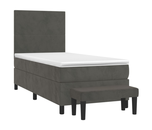 Cama box spring con colchón terciopelo gris oscuro 90x200 cm