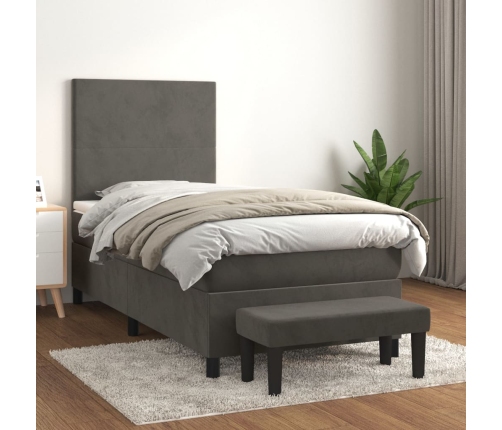 Cama box spring con colchón terciopelo gris oscuro 90x200 cm