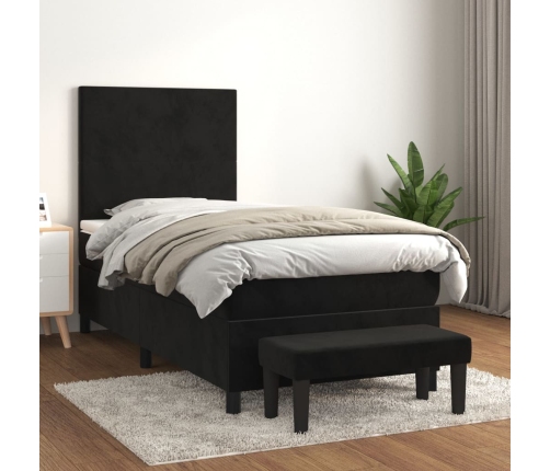 Cama box spring con colchón terciopelo negro 90x200 cm