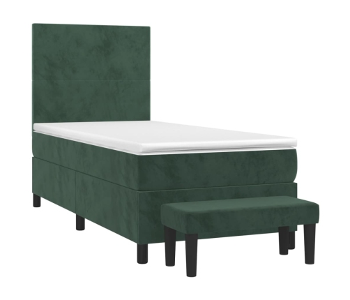 vidaXL Cama box spring con colchón terciopelo verde oscuro 90x200 cm