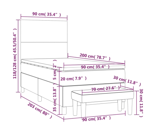 Cama box spring con colchón terciopelo verde oscuro 90x200 cm