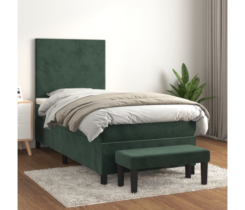 vidaXL Cama box spring con colchón terciopelo verde oscuro 90x200 cm