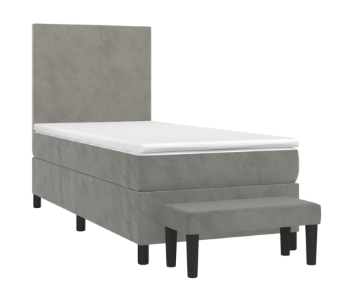 Cama box spring con colchón terciopelo gris claro 100x200 cm