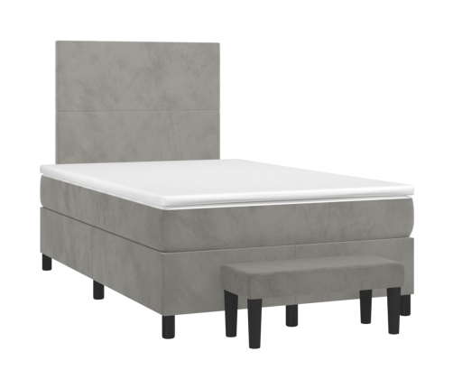 Cama box spring con colchón terciopelo gris claro 120x200 cm