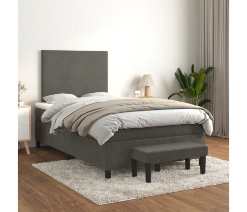 Cama box spring con colchón terciopelo gris oscuro 120x200 cm