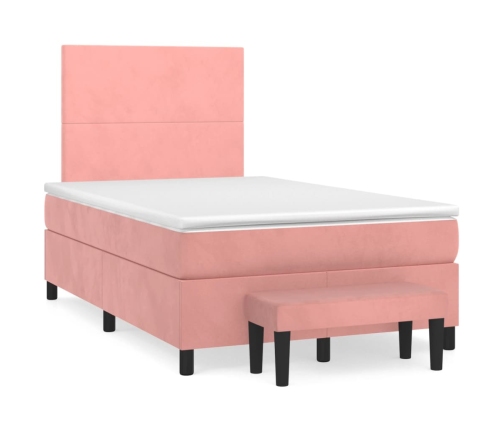 Cama box spring con colchón terciopelo rosa 120x200 cm