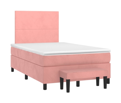 Cama box spring con colchón terciopelo rosa 120x200 cm