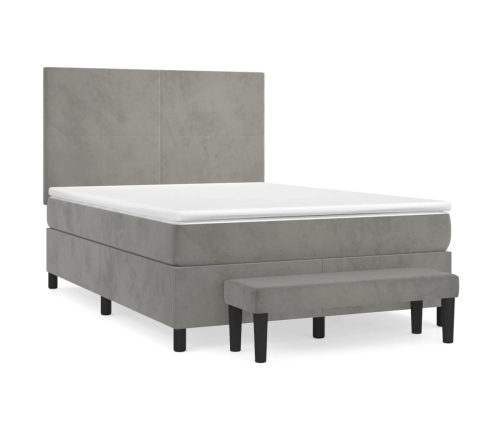 vidaXL Cama box spring con colchón terciopelo gris claro 140x190 cm