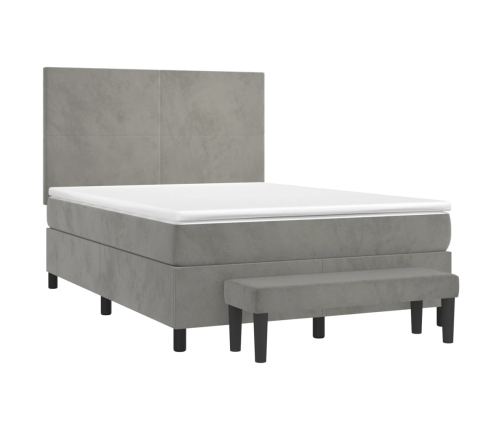 vidaXL Cama box spring con colchón terciopelo gris claro 140x190 cm