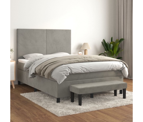 vidaXL Cama box spring con colchón terciopelo gris claro 140x190 cm