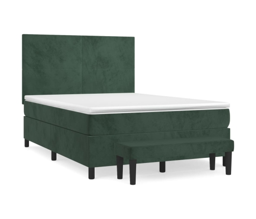 Cama box spring con colchón terciopelo verde oscuro 140x190 cm