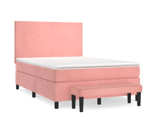 Cama box spring con colchón terciopelo rosa 140x190 cm