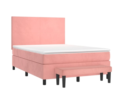 Cama box spring con colchón terciopelo rosa 140x190 cm