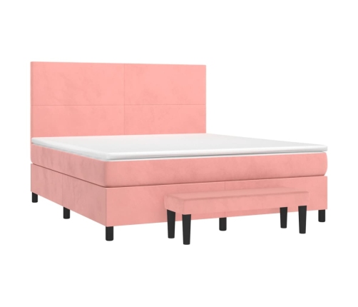 Cama box spring con colchón terciopelo rosa 160x200 cm