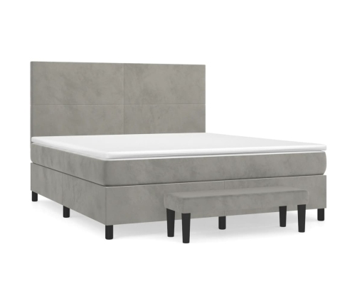 Cama box spring con colchón terciopelo gris claro 180x200 cm