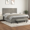 Cama box spring con colchón terciopelo gris claro 180x200 cm