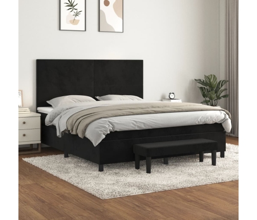 Cama box spring con colchón terciopelo negro 180x200 cm