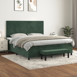 Cama box spring con colchón terciopelo verde oscuro 180x200 cm