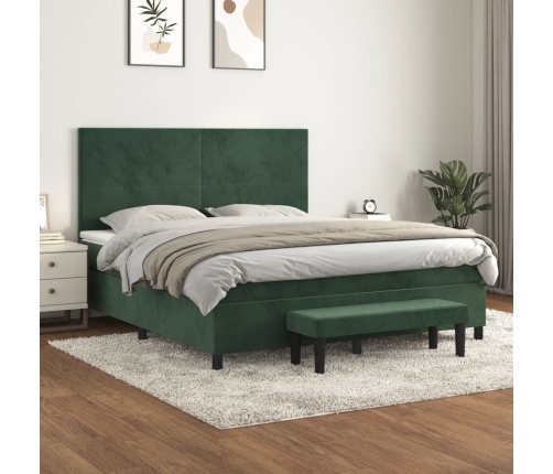 Cama box spring con colchón terciopelo verde oscuro 180x200 cm