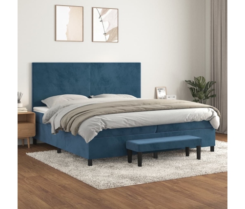 Cama box spring con colchón terciopelo azul oscuro 200x200 cm