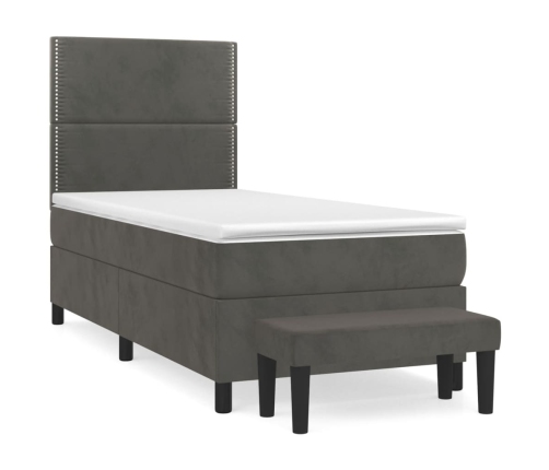 Cama box spring con colchón terciopelo gris oscuro 80x200 cm