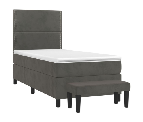 Cama box spring con colchón terciopelo gris oscuro 80x200 cm