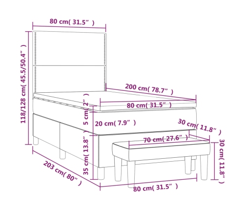 Cama box spring con colchón terciopelo gris oscuro 80x200 cm