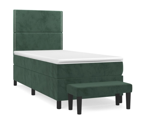 Cama box spring con colchón terciopelo verde oscuro 80x200 cm